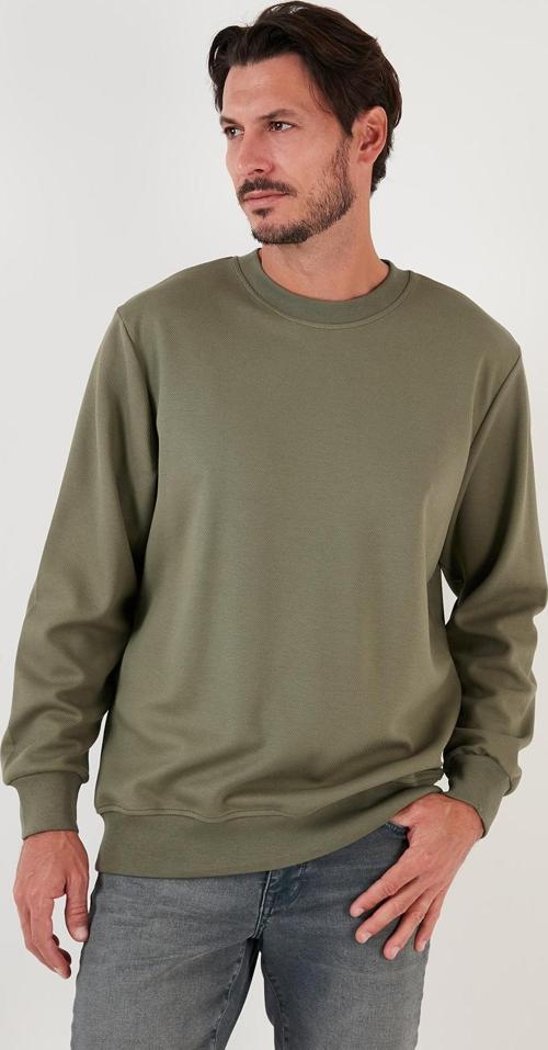 Pamuklu Bisiklet Yaka Regular Fit Basic Erkek Sweat 5905521 HAKİ