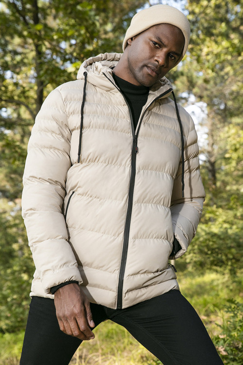 Su İtici Slim Fit Soğuğa ve Rüzgara Dayanıklı Kapüşonlu Şişme Erkek Mont 649005 TAŞ