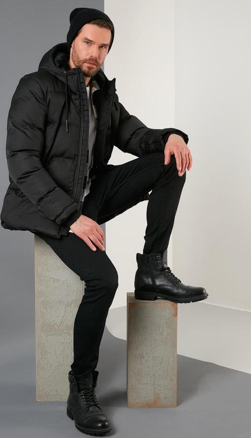 Kapüşonlu Suya ve Rüzgara Dayanıklı Soğuk Geçirmez Slim Fit Erkek Mont 5717101 SİYAH