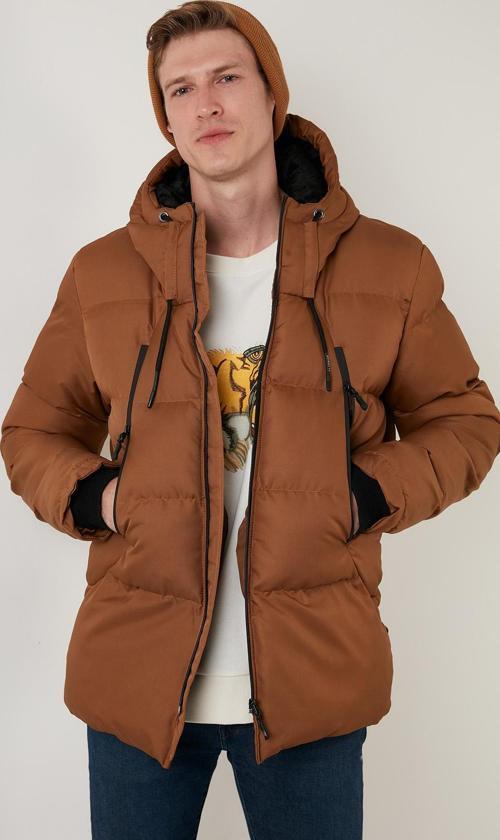 Kapüşonlu Suya ve Rüzgara Dayanıklı Soğuk Geçirmez Slim Fit Erkek Mont 5717101 TABA