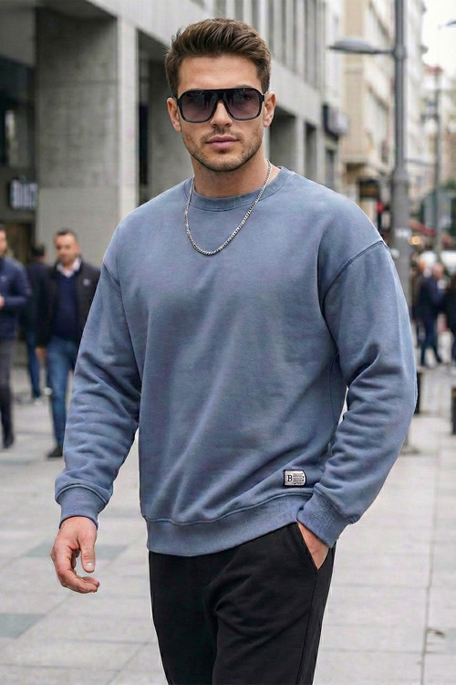 Regular Fit Bisiklet Yaka Pamuklu İçi Tüylü Yumuşak Şardonlu Erkek Sweat 5905255 KOYU GRİ