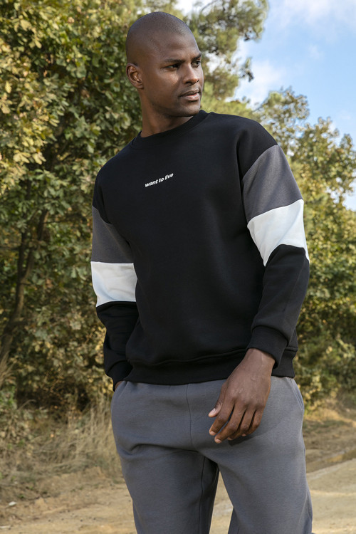 Pamuklu Regular Fit Bisiklet Yaka Erkek Sweat 5905298Y SİYAH