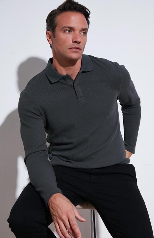 Pamuklu Regular Fit Düğmeli Polo Yaka Erkek Sweat 5905708 ANTRASİT
