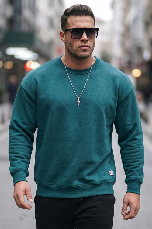 Regular Fit Bisiklet Yaka Pamuklu İçi Tüylü Yumuşak Şardonlu Erkek Sweat 5905255 PETROL