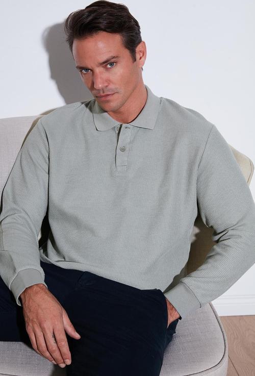 Pamuklu Regular Fit Düğmeli Polo Yaka Erkek Sweat 5905739 GRİ