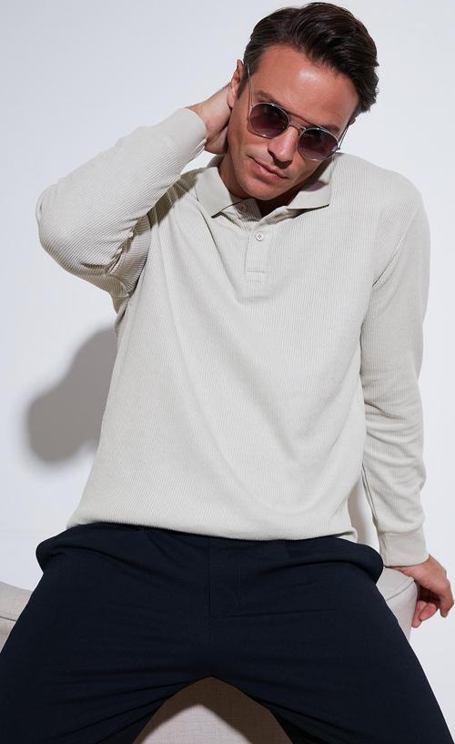 Pamuklu Regular Fit Düğmeli Polo Yaka Erkek Sweat 5905739 TAŞ