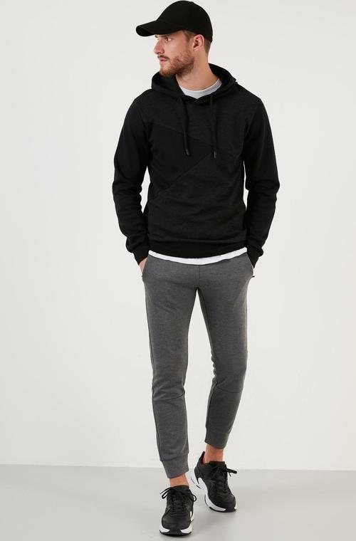 Regular Fit Kapüşonlu Pamuklu Erkek Sweat 5905285 SİYAH