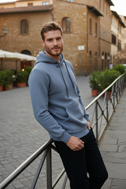 Slim Fit Kapüşonlu Kanguru Cepli İçi Tüylü Yumuşak Şardonlu Erkek Sweat 5905281 KOYU GRİ