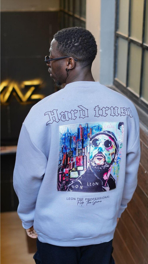 Özel Tasarım Oversize Leon Baskılı Unisex Sweatshirt Gri