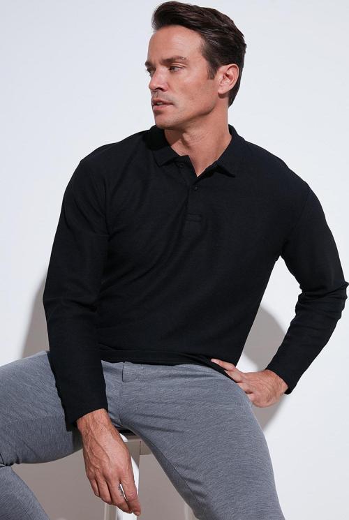 Pamuklu Regular Fit Polo Yaka Erkek Sweat 5905715 SİYAH