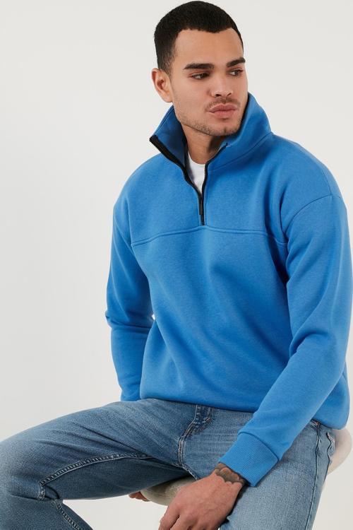 Regular Fit Pamuklu İçi Tüylü Yumuşak Şardonlu Kışlık Erkek Sweat 59053431 KOYU MAVİ