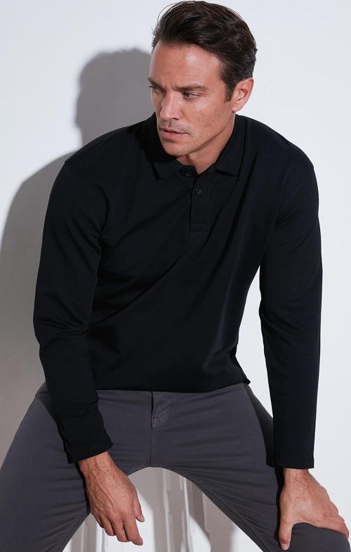 Streç Pamuklu Regular Fit Düğmeli Polo Yaka Erkek Sweat 5905727 SİYAH