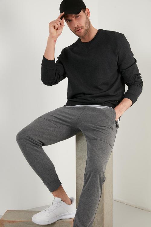 Şardonlu Slim Fit Bisiklet Yaka Kışlık Erkek Sweat 5975001 FÜME