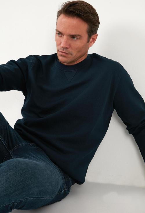 Pamuklu Relaxed Fit Bisiklet Yaka Erkek Sweat 5905453 LACİVERT