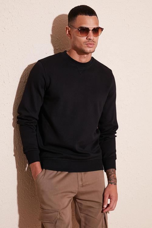 Pamuklu Relaxed Fit Bisiklet Yaka Erkek Sweat 5905453 SİYAH