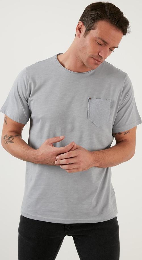 % 100 Pamuklu Slim Fit Bisiklet Yaka Cepli Erkek T Shirt 5902000 AÇIK GRİ