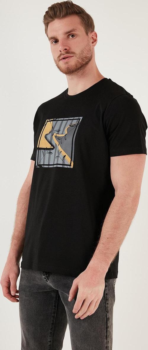 Baskılı Bisiklet Yaka % 100 Pamuk Slim Fit Erkek T Shirt 646R4040 SİYAH