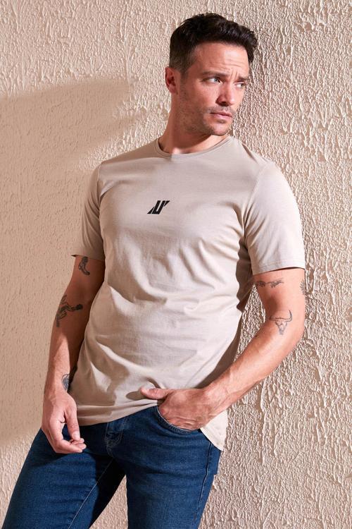 % 100 Pamuk Bisiklet Yaka Regular Fit Erkek T Shirt 5902753 VİZON