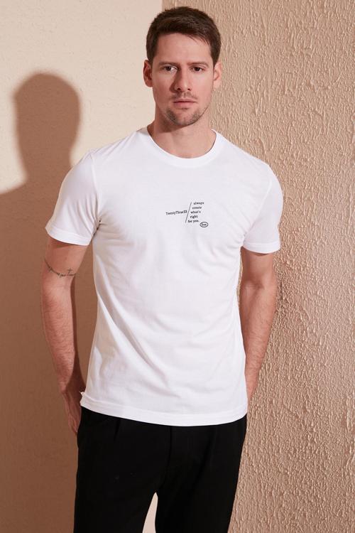 % 100 Pamuk Regular Fit Bisiklet Yaka Erkek T Shirt 5902623 BEYAZ