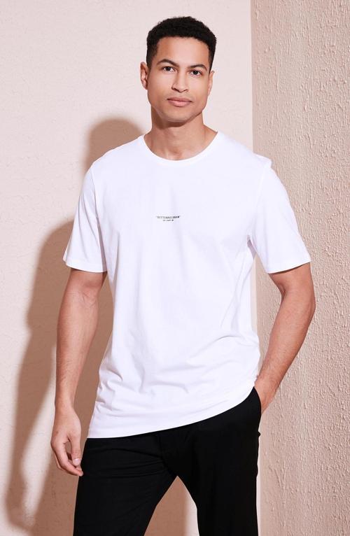 % 100 Pamuk Bisiklet Yaka Regular Fit Erkek T Shirt 5902757 BEYAZ