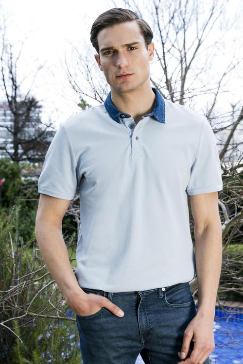 % 100 Pamuk Düğmeli Regular Fit Erkek Polo Yaka T Shirt 5902134 AÇIK GRİ
