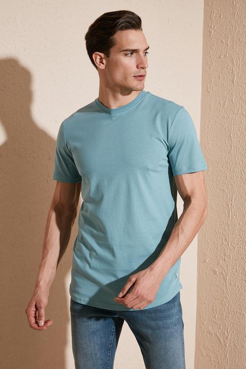 % 100 Pamuk Regular Fit Bisiklet Yaka T shirt Erkek T Shirt 5902511 MAVİ