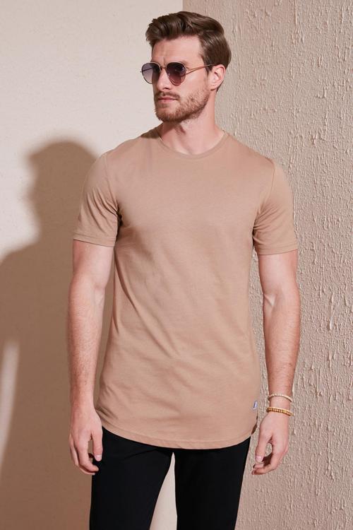 % 100 Pamuk Regular Fit Bisiklet Yaka T shirt Erkek T Shirt 5902511 TOPRAK