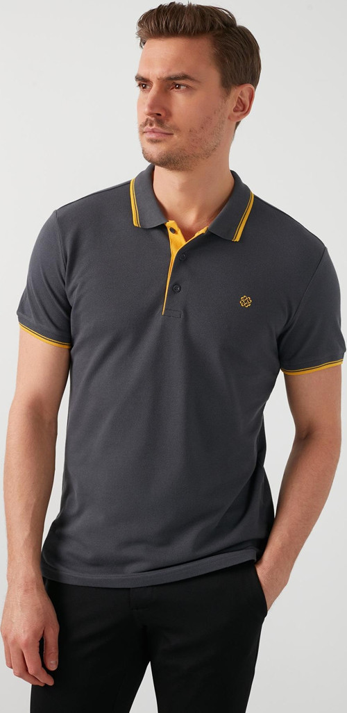 % 100 Pamuk Düğmeli Slim Fit Erkek Polo Yaka T Shirt 5902118 ANTRASİT