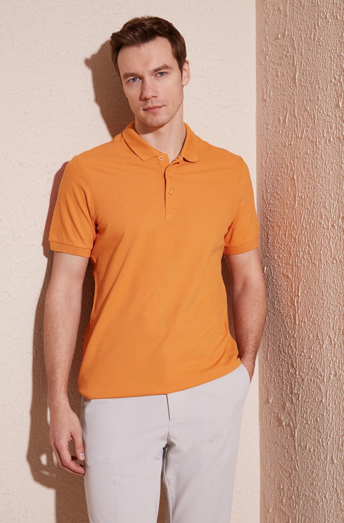 % 100 Pamuk Regular Fit Düğmeli Erkek Polo Yaka T Shirt 5902127 HARDAL