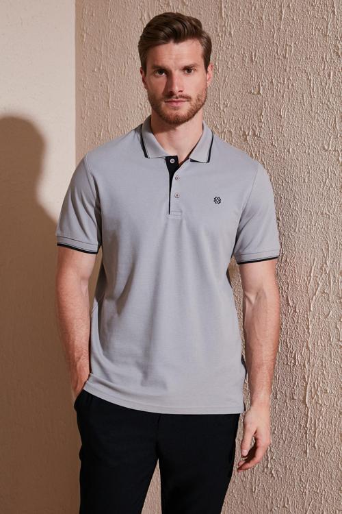 % 100 Pamuk Düğmeli Slim Fit Erkek Polo Yaka T Shirt 5902118 TAŞ