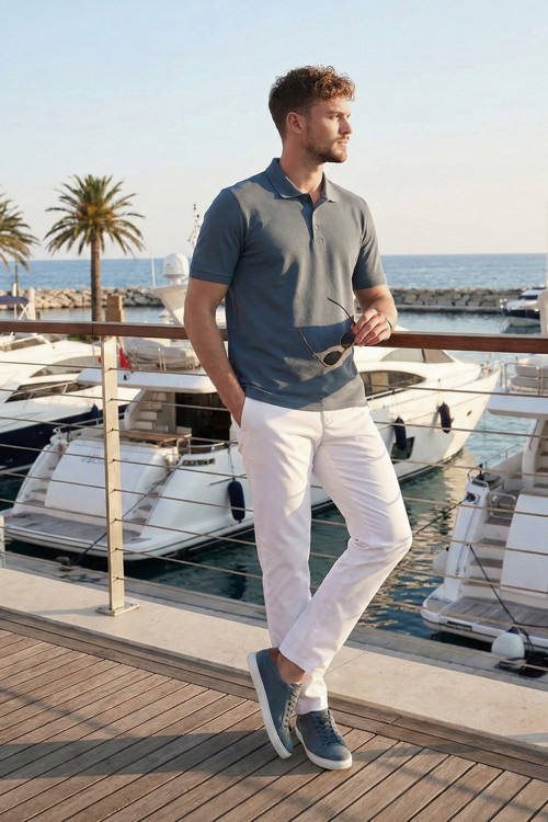 % 100 Pamuk Regular Fit Düğmeli Erkek Polo Yaka T Shirt 5902127 PETROL