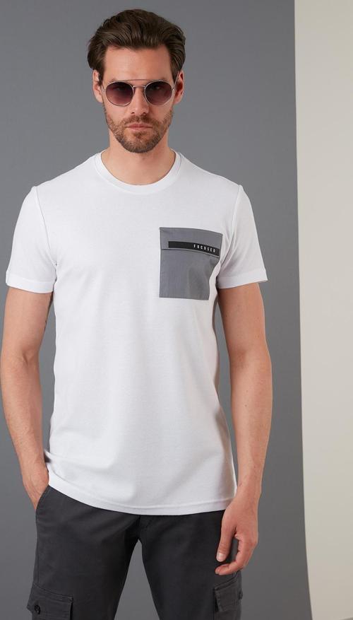 Baskılı Slim Fit Bisiklet Yaka Pamuklu Erkek T Shirt 5902351 BEYAZ