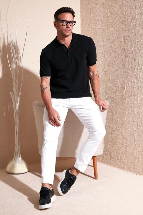 % 100 Pamuk Regular Fit Düğmeli Erkek Polo Yaka T Shirt 5902127 SİYAH