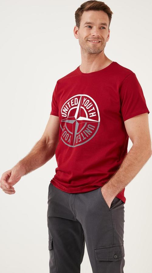 Baskılı Bisiklet Yaka % 100 Pamuk Slim Fit Erkek T Shirt 541PUSULA KIRMIZI