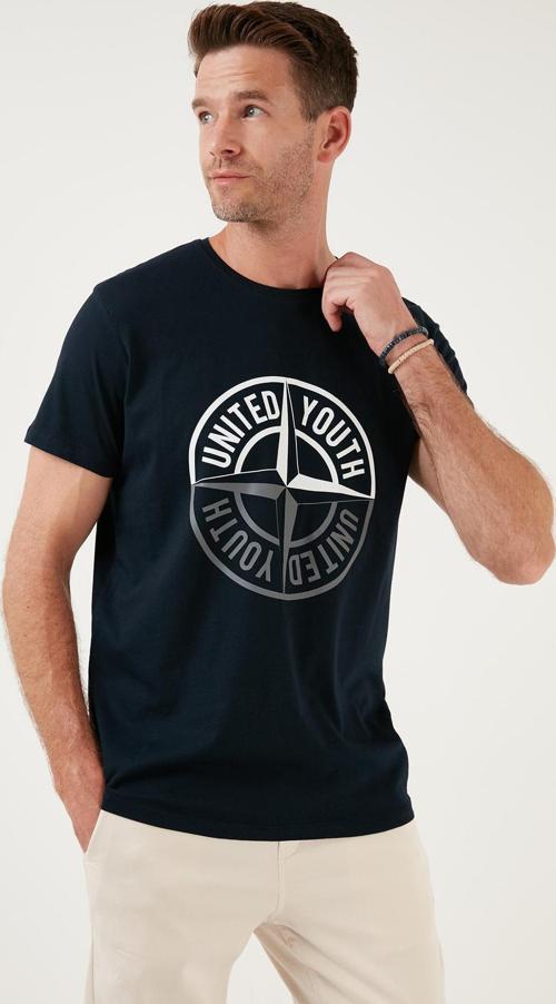 Baskılı Bisiklet Yaka % 100 Pamuk Slim Fit Erkek T Shirt 541PUSULA LACİVERT