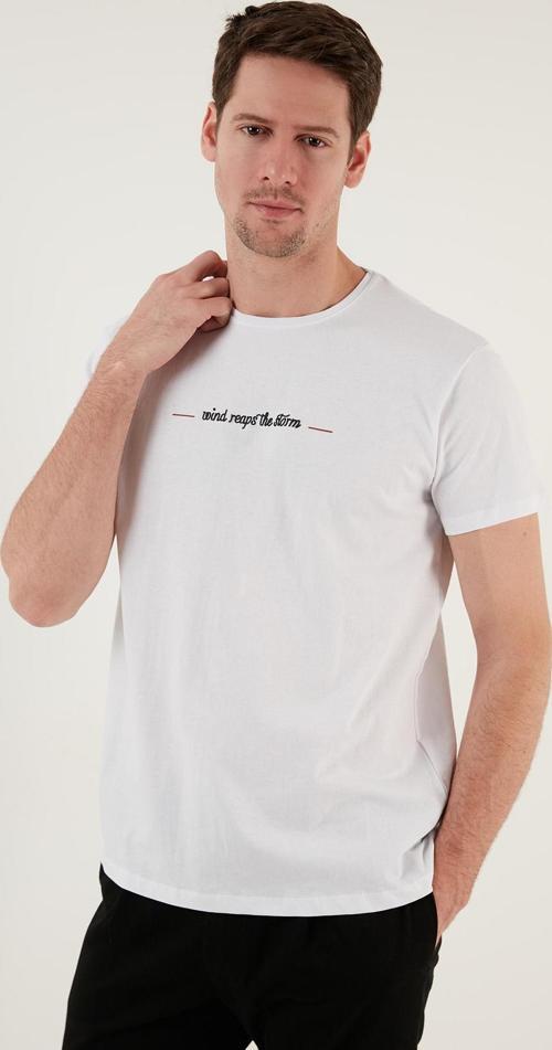 Bisiklet Yaka % 100 Pamuk Slim Fit Erkek T Shirt 541WIND BEYAZ