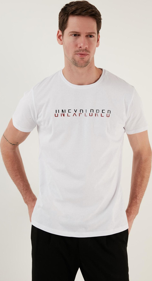 Bisiklet Yaka % 100 Pamuklu Slim Fit Erkek T Shirt 541UNEXPLORED24 BEYAZ