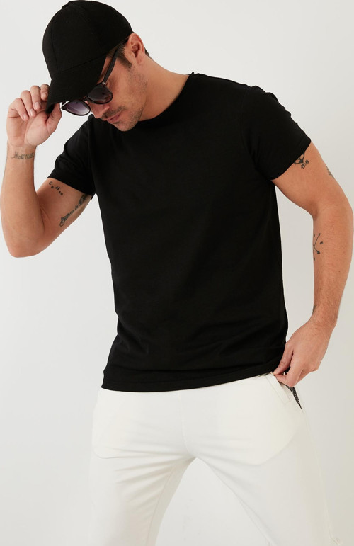 Bisiklet Yaka % 100 Pamuk Regular Fit Basic Erkek T Shirt 59020001 SİYAH