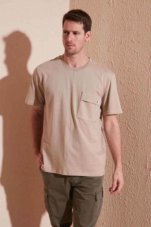 % 100 Pamuk Relaxed Fit Bisiklet Yaka Erkek T Shirt 5902605 VİZON
