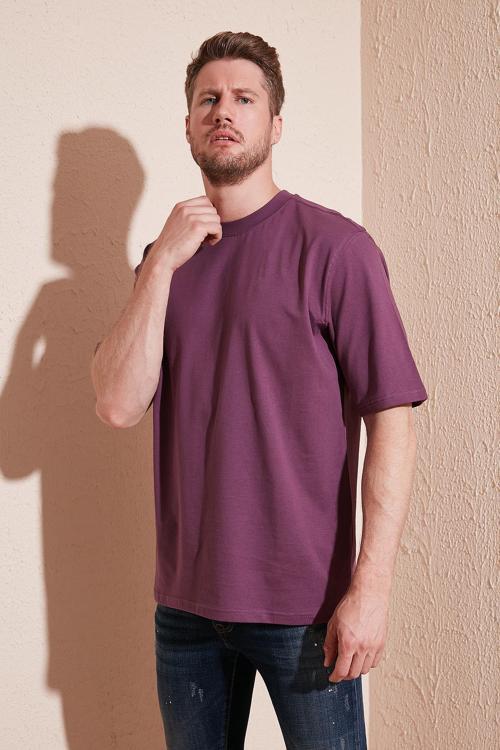 Pamuklu Oversize Bisiklet Yaka Basic Erkek T Shirt 5902365 MÜRDÜM