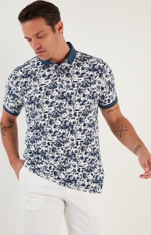 Desenli Pamuklu Slim Fit Erkek Polo Yaka T Shirt 646B3550 LACİVERT