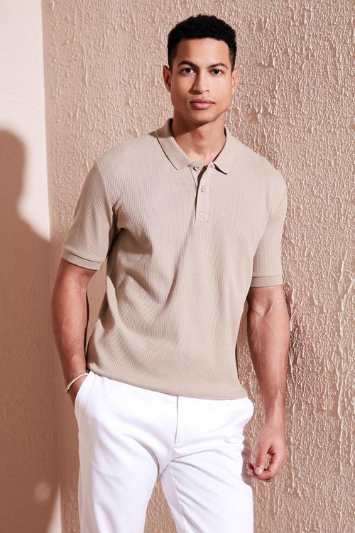 Pamuklu Regular Fit Düğmeli Erkek Polo Yaka T Shirt 5902281 VİZON