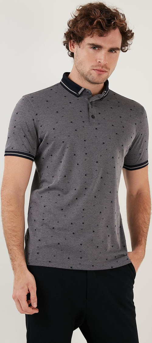 Pamuk Karışımlı Desenli Slim Fit Erkek Polo Yaka T Shirt 646B3210 LACİVERT