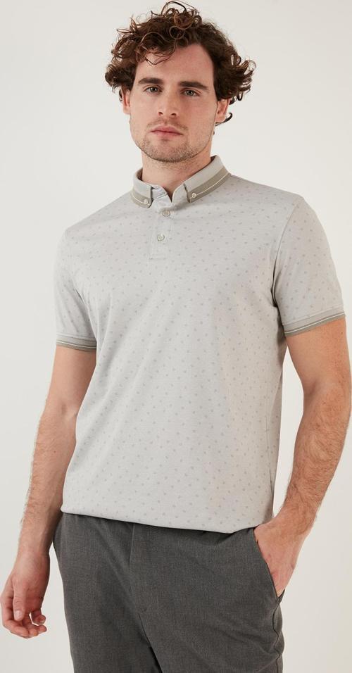 Pamuk Karışımlı Desenli Slim Fit Erkek Polo Yaka T Shirt 646B3250 GRİ