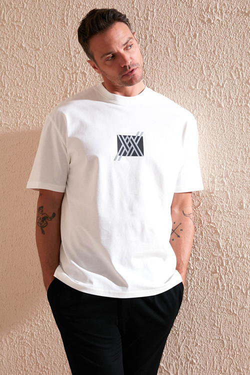 Pamuklu Regular Fit Bisiklet Yaka Erkek T Shirt 5902903 BEYAZ