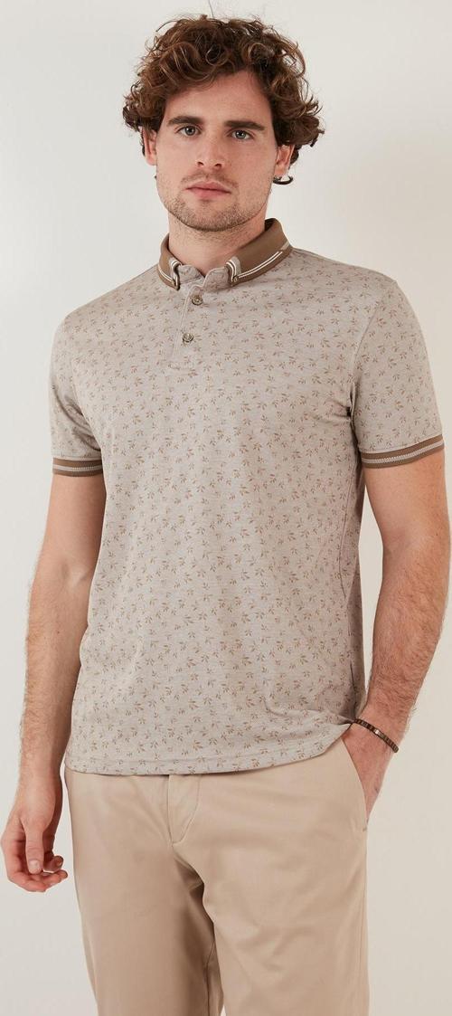 Pamuk Karışımlı Desenli Slim Fit Erkek Polo Yaka T Shirt 646B3280 BEJ