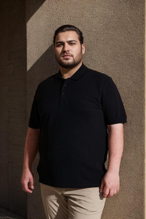 Pamuklu Regular Fit Büyük Beden Erkek Polo Yaka T Shirt 5902127B SİYAH