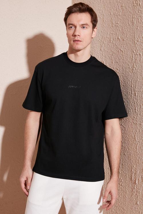Pamuklu Relaxed Fit Sıfır Yaka Erkek T Shirt 5902702 SİYAH