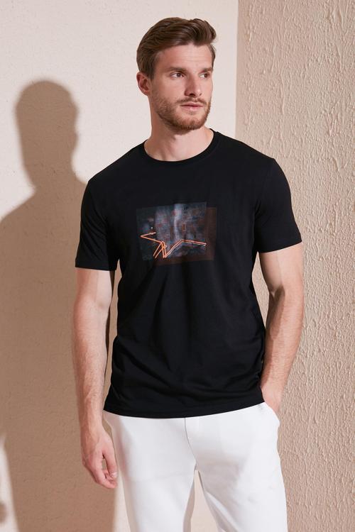 Pamuklu Slim Fit Bisiklet Yaka Erkek T Shirt 646R8120 SİYAH
