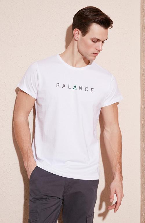 Pamuklu Slim Fit Bisiklet Yaka Erkek T Shirt 541BALANCE BEYAZ